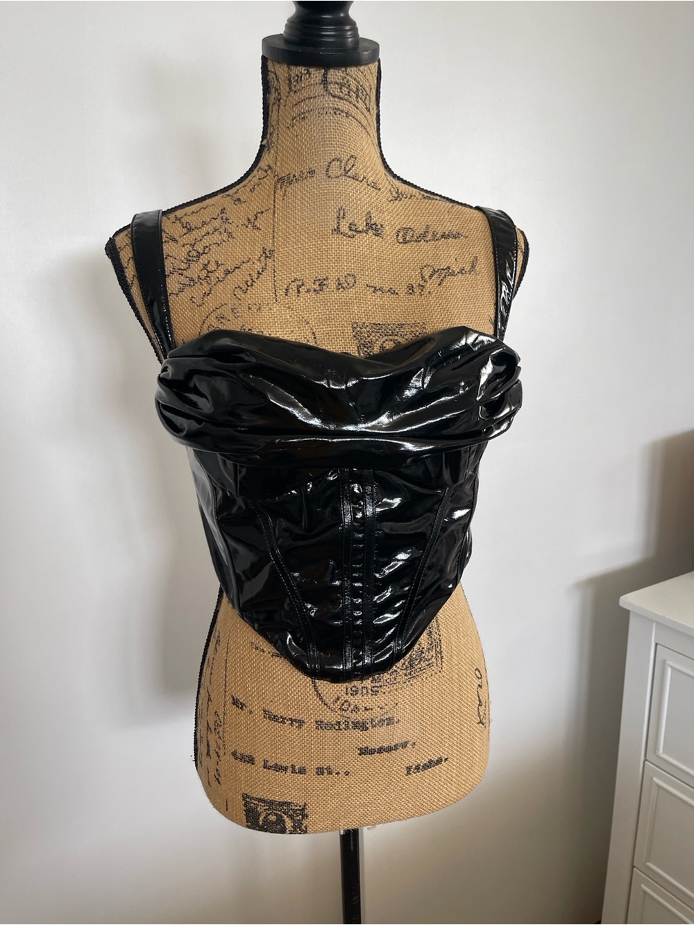 Black Patent Faux Leather Corset Top